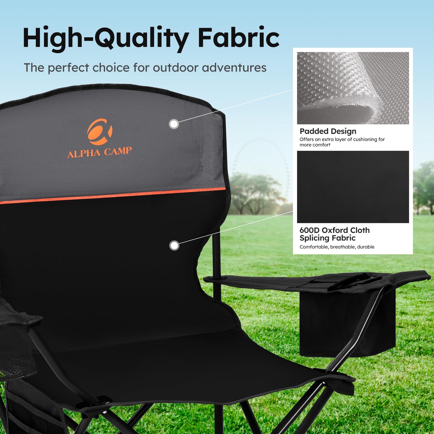 ALPHA CAMP 2-Pack Folding Camping Chair with Cooler Bag & Lumbar Support