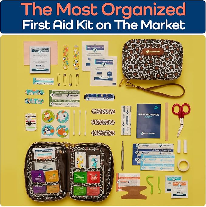 Keep Going Travel First Aid Kit for Kids ??130 Pc.for Purse, Diaper Bag, Backpack, & Suitcase, with Latex-Free Bandages ??7 x 5 x 2 in. Travel First Aid Kit TSA-Approved