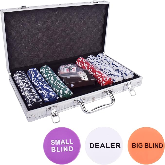 Sunny Days Entertainment Elbow Room Games 300 Piece Poker Set, Includes Colored Chips, Dice, Dealer and Blind Chips, Deck of Cards in a Carrying Case
