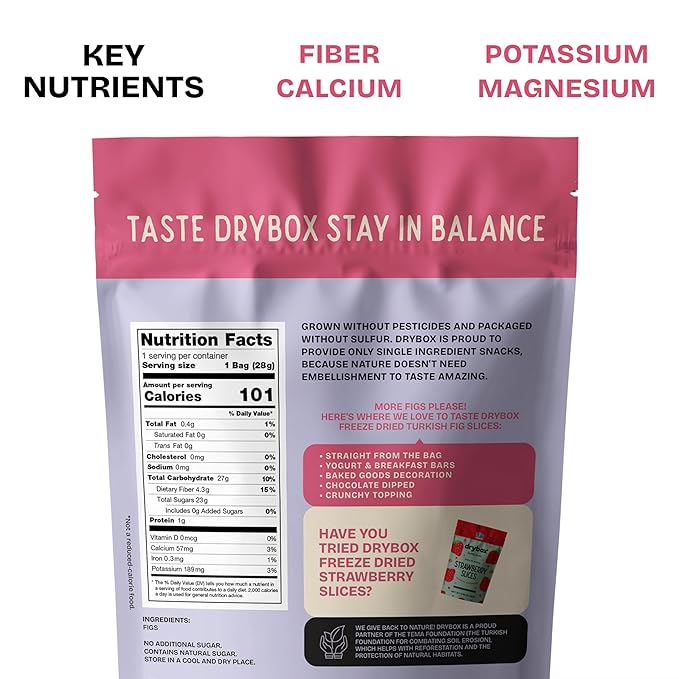 Drybox Freeze Dried Fig Slices | 100% Natural Fruit | Freeze Dried Fig Source | No Sugar & Additives | Healthy Snack & Topping for Beverages or Recipes | Non-GMO, Vegan, Gluten Free, 1 oz 1 pack