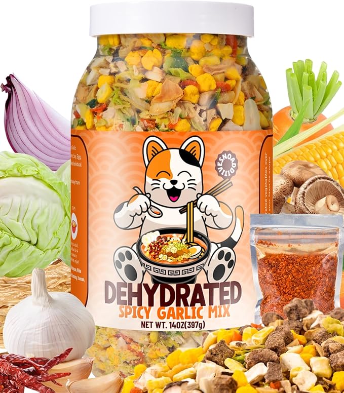 Spicy Garlic Mix Ramen Seasoning - 14oz Dried Vegetables, 11 Ingredients for Instant Noodles, Garlic Slices & Red Chili Flakes, Ramen Toppings for Noodles Soup, Salad, Pizza, Cooking(397g)