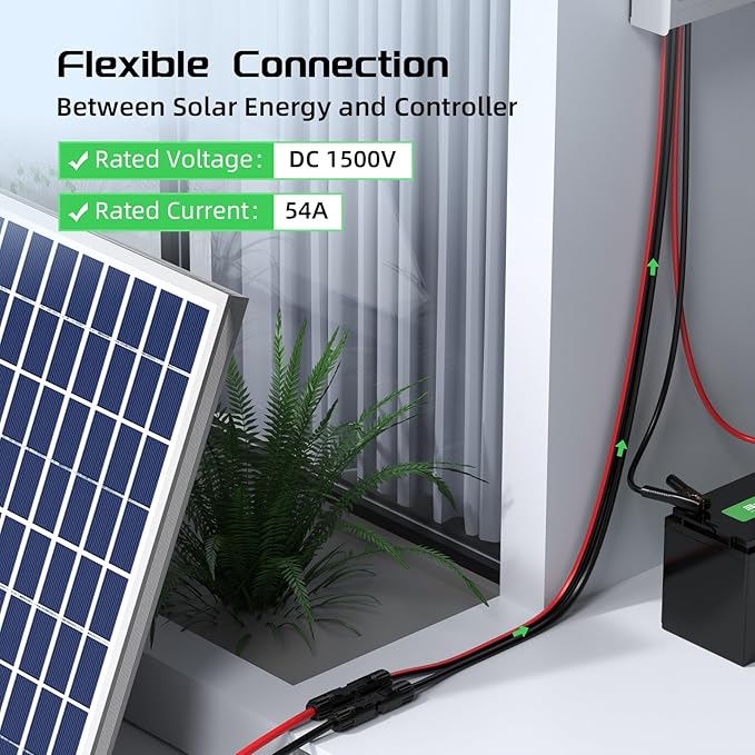 Bateria Power 30Ft 10AWG Solar Panel Extension Cable, 6mm² Twin Wire Conductor Parallel Solar Wire Adapter Kit with Waterproof Female & Male Solar Connectors for RV, Marine, Photovoltaic Systems