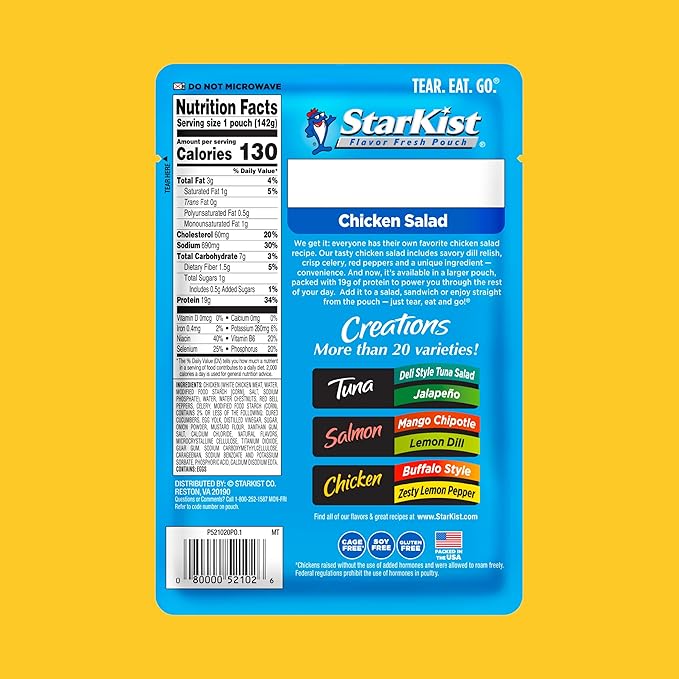 StarKist Chicken Creations "Big Size" Chicken Salad, 5 oz Pouch (1 Pack) Ready to Eat Premium White Meat Chicken, 19g Protein Per Serving, Gluten Free, Soy Free, Perfect for Salads, Meals and Snacks