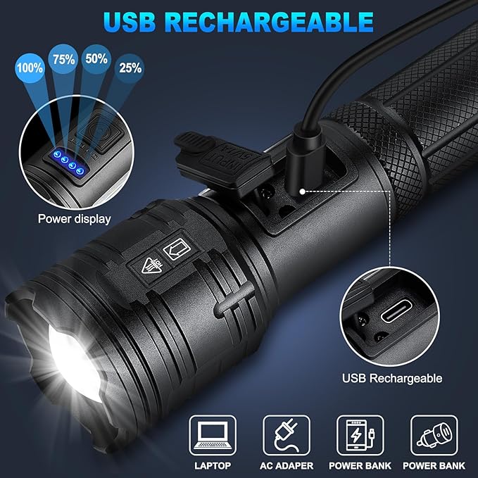 Rechargeable LED Flashlights High Lumens, 99,000 Lumens Super Bright Flashlight 7 Modes w/COB Work Light, Powerful Flash Light for Outdoor Emergency Hiking Camping