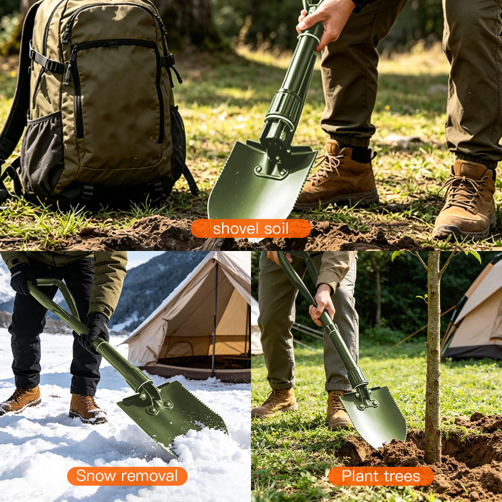Camping Shovel, 18.5'' Digging Shovel Portable Ergonomic High Carbon Steel Folding Shovel for All