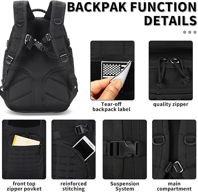 30L Hiking Backpack Lightweight Outdoor Daypack Camping Backpack Outdoor Travel Daypack Day Pack for Man Woman (Black)
