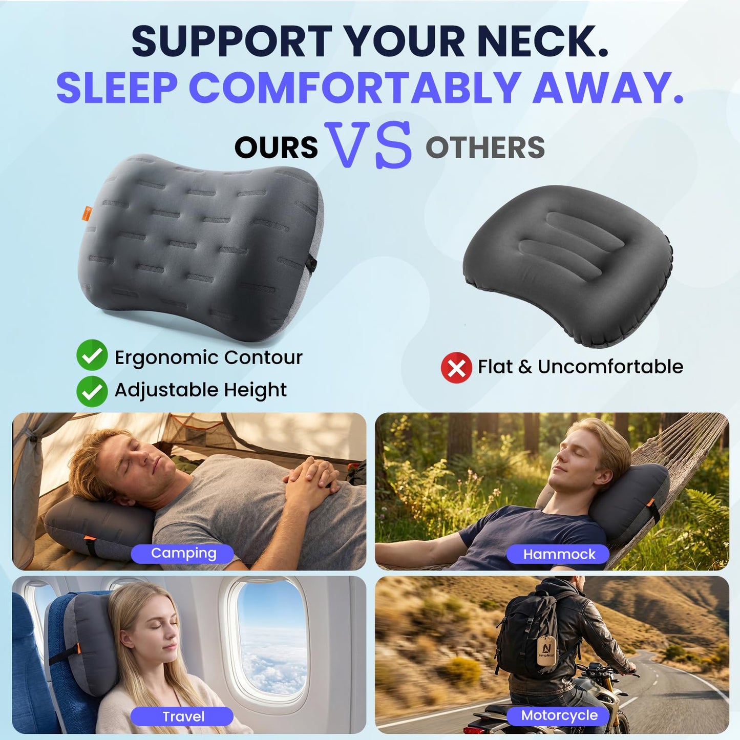 Inflatable Camping Pillow - Ultralight Compact Air Pillow for Travel, Backpacking & Hiking
