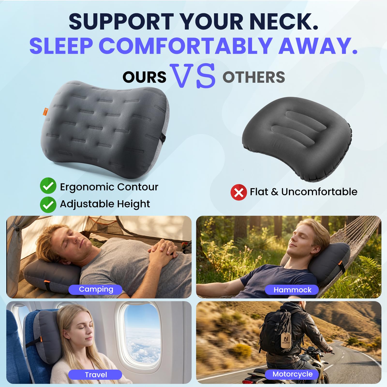 Inflatable Camping Pillow - Ultralight Compact Air Pillow for Travel, Backpacking & Hiking