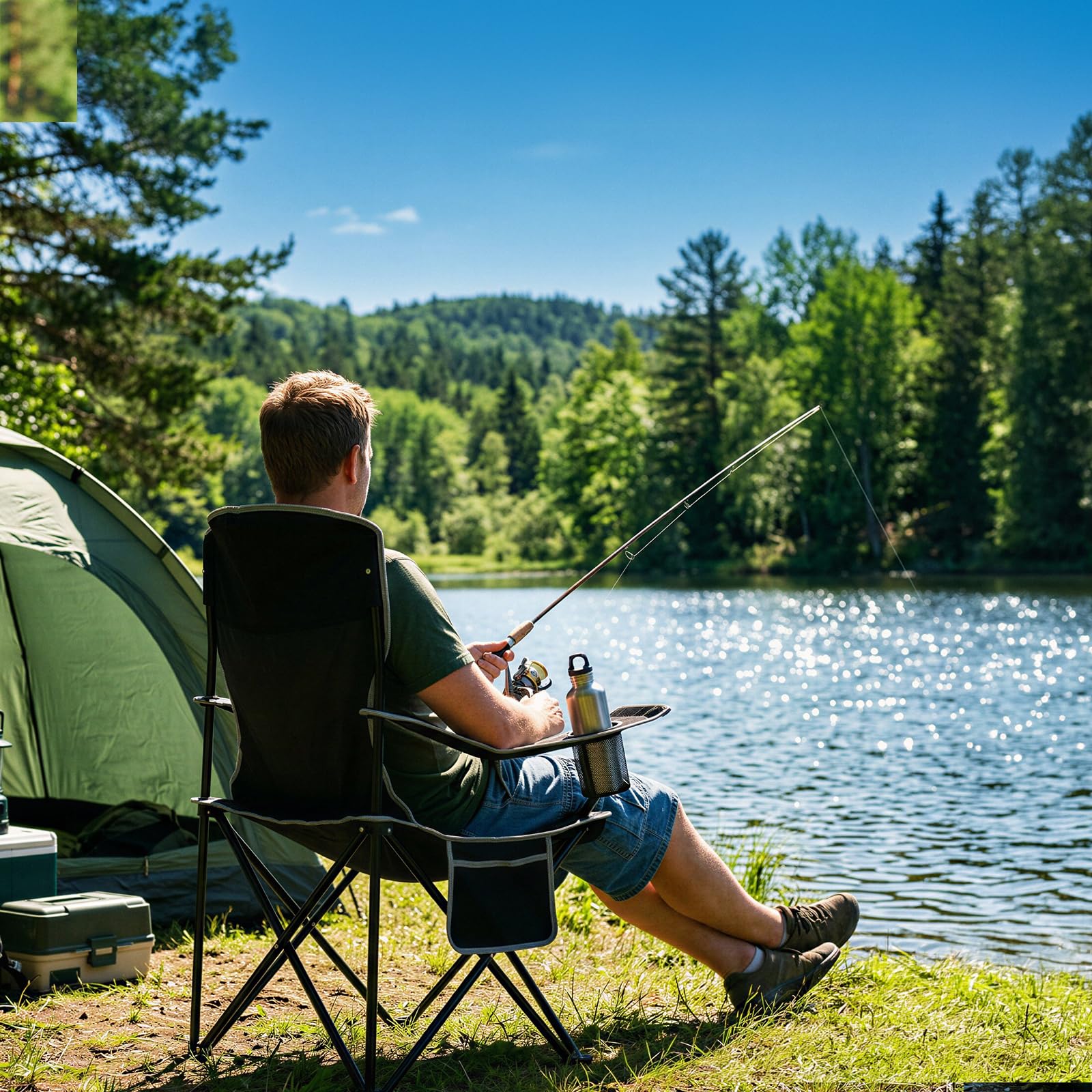 Romswi Lightweight 2Pcs Camping Chairs for Adults, Folding Lawn Chair with 4-Can Cooler Bag, Cup
