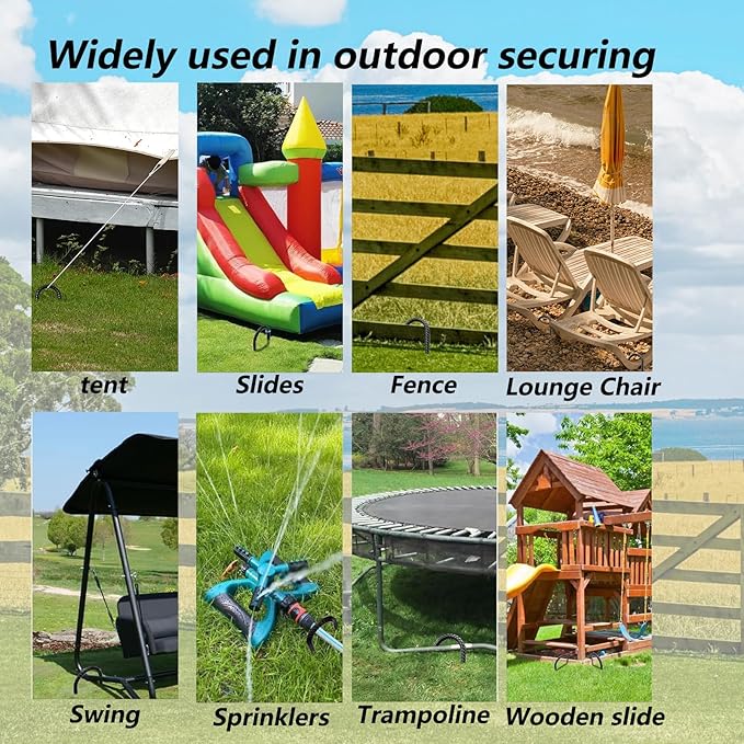 12'' Ground Stakes Heavy Duty,Lawn Stakes,Trampoline Stakes Anchors high Wind,Fence Stakes,Metal Stakes for Ground,Landscape Stakes,rebar Stakes,StakesSwing,Trampoline Accessories,Black Set of 8.