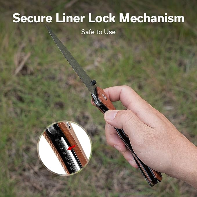 CIVIVI Photonix EDC Pocket Knife, Folding Knife with 3.7" Damascus Blade Wood Handle with Pocket Clip for Men Women, Camping Hiking Fishing Knife C23081B-DS1