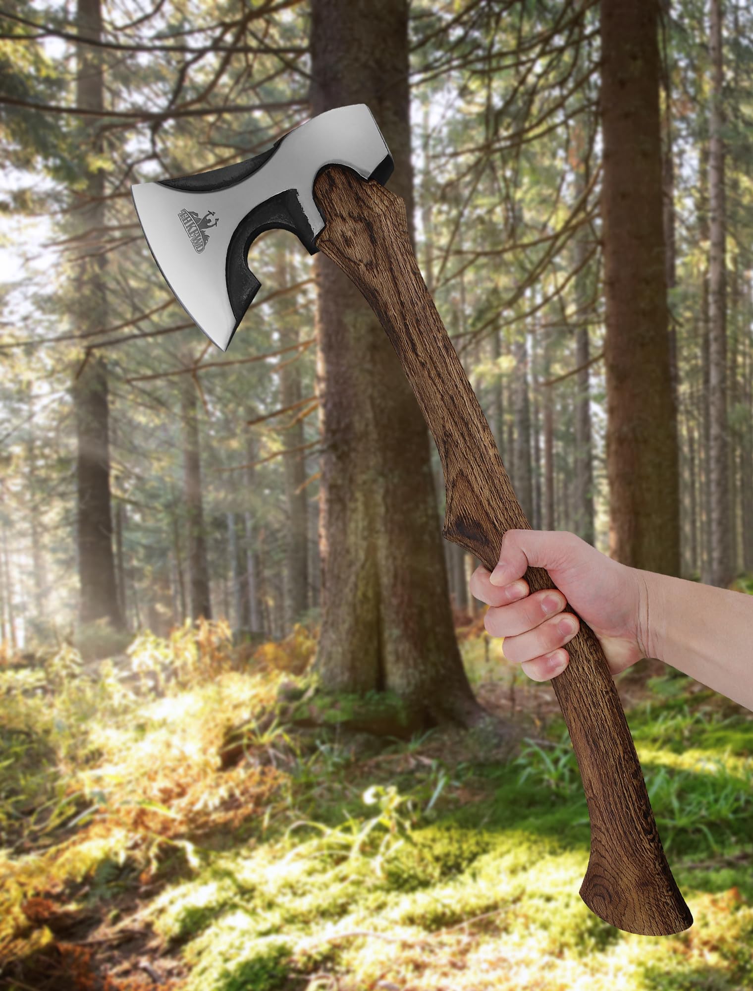 Camping Hatchet -Chopping Axe with Leather Sheath, 22.3" Forged Carbon Steel Wood Splitting Axe for