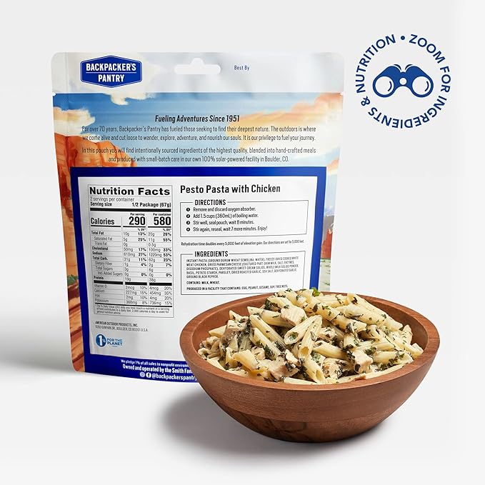 Backpacker's Pantry Pesto Pasta with Chicken | Freeze Dried Backpacking & Camping Food, 6 Count - Emergency Food - 1 Count