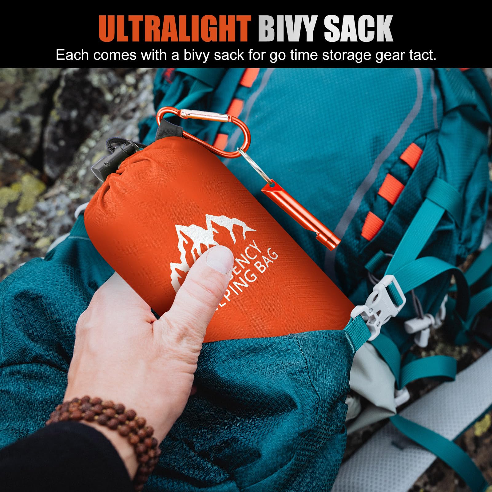 Oudain 6 Pcs XL Emergency Sleeping Bag 94.5" x 49.2" Waterproof Survival Sleeping Bag with Whistle