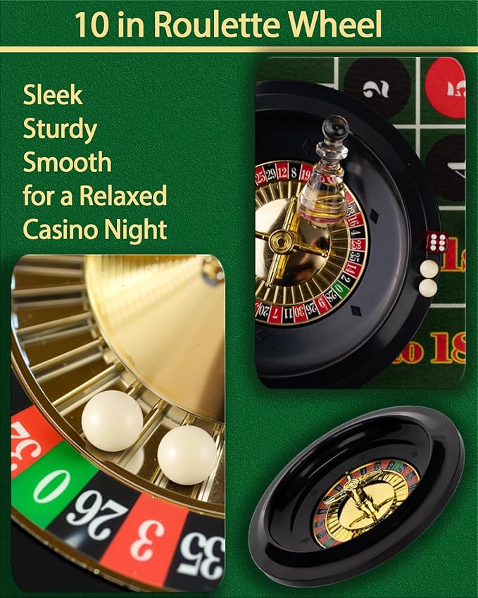 5 in 1 Casino Game Pro Set: 100 Pro Poker Chip, Blackjack+Roulette Wheel+Craps+Texas Holdem+Poker Gaming Kit with Table Game Mat+Playing Card+Dice+Casino Accessory for Party