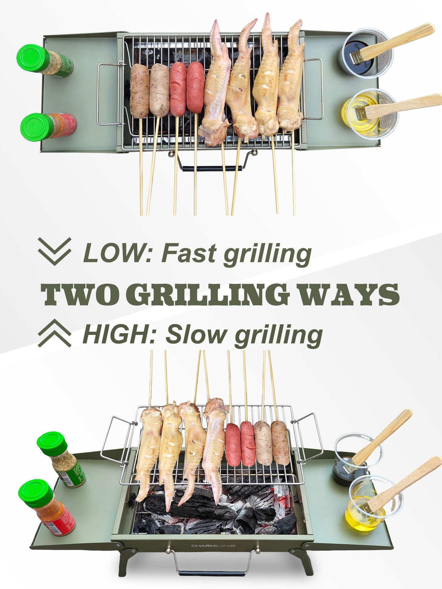 Charmline 14 x 9 inches Small Portable Charcoal BBQ Grill, Foldable Compact Camping Barbecue for