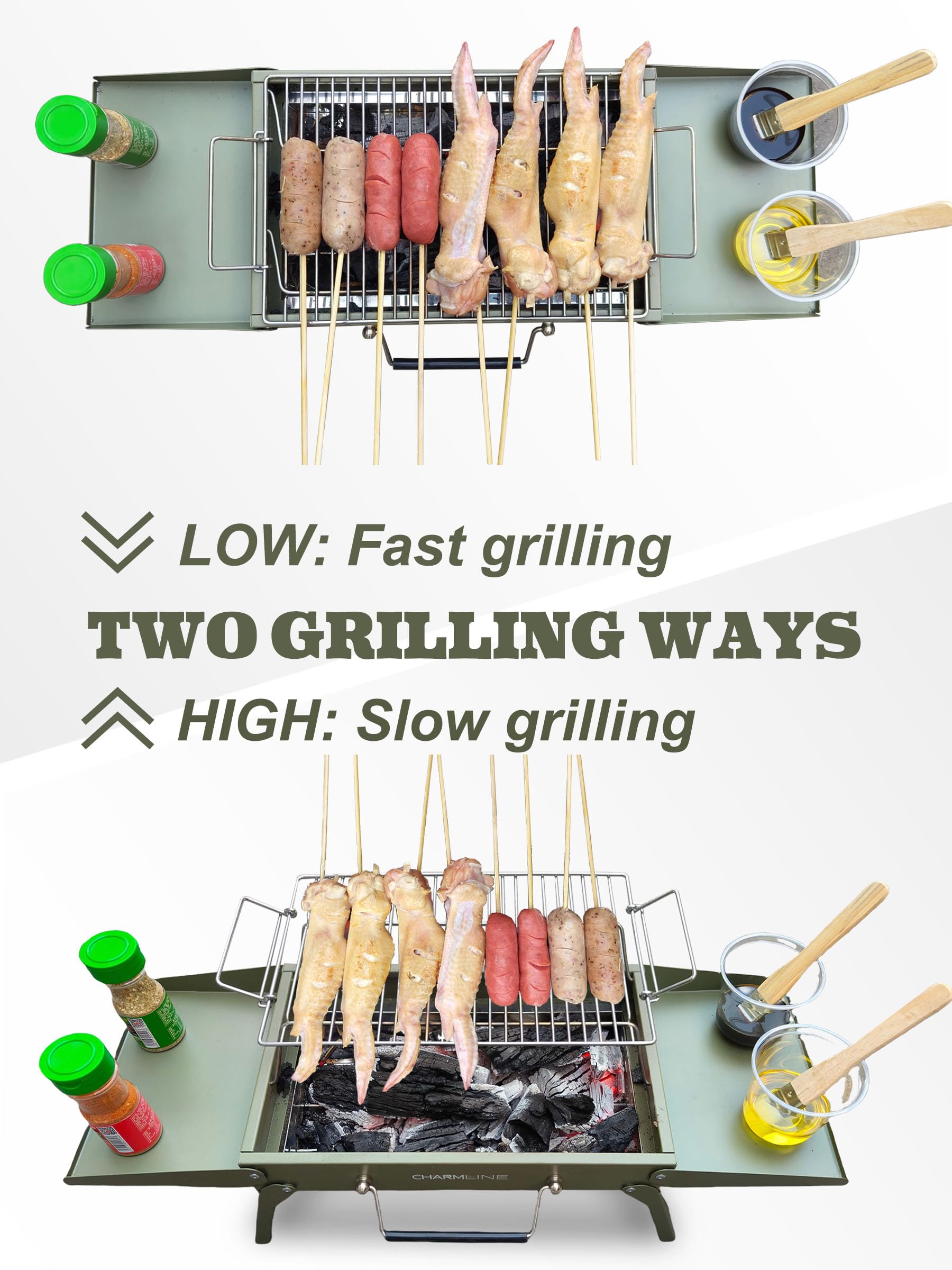 Charmline 14 x 9 inches Small Portable Charcoal BBQ Grill, Foldable Compact Camping Barbecue for