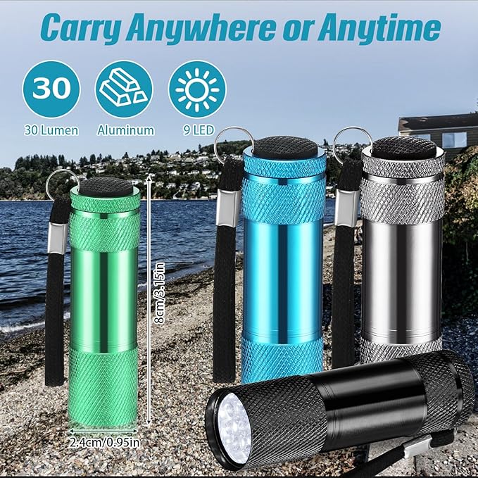 VIHOSE 48 Pcs Mini Flashlights Bulk, Bright Aluminum Handheld Flash Light with Lanyard, Small LED Flashlights for Kids Night Reading Emergency Hurricane Camping Hiking Party Favors(Cool Color)