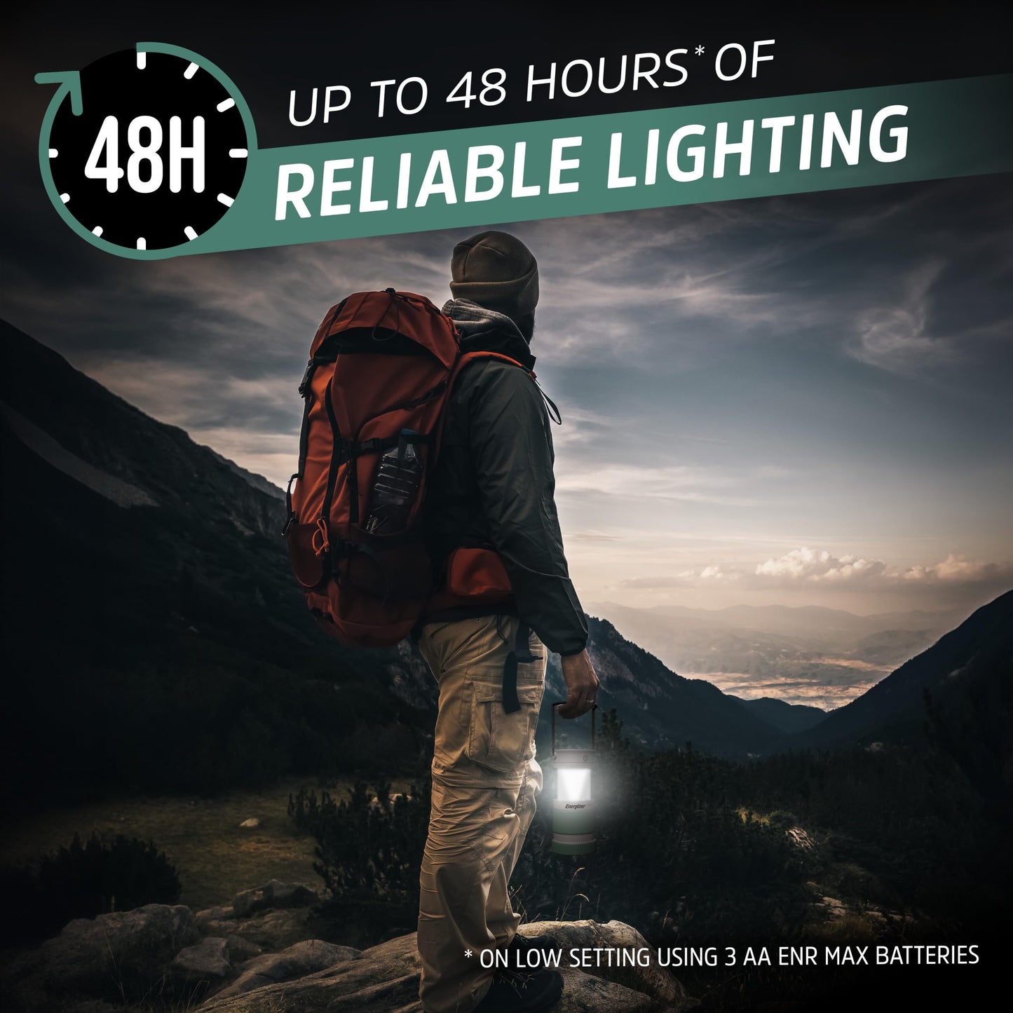 Energizer S-500 Hybrid Power Camping Lantern, Solar, Rechargeable, or AA Battery Powered, IPX4