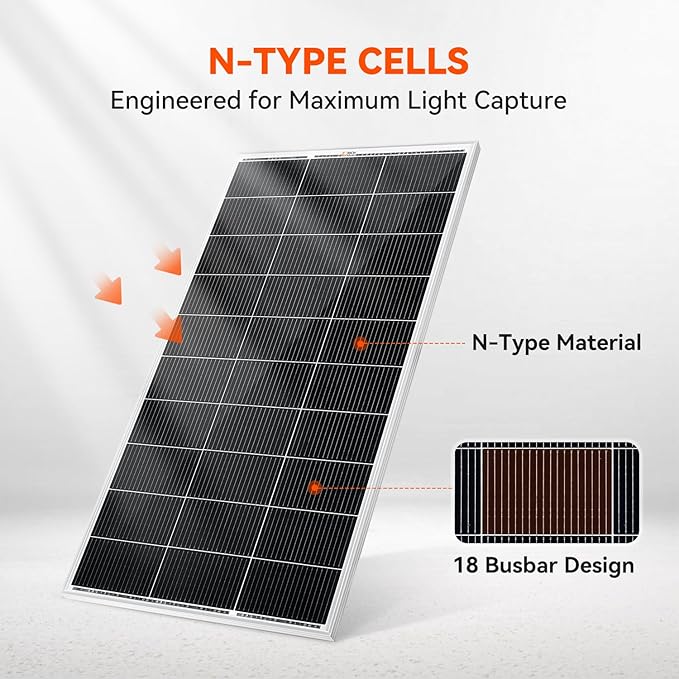 RICH SOLAR 150 Watt 12 Volt 18BB Cell Monocrystalline Solar Panel N-Type Cells High Efficiency Solar Module Charge Battery for RV Marine Boat Off Grid