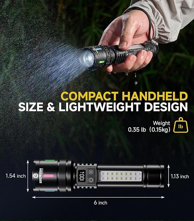 Esgreen LED Rechargeable Flashlights High Lumens 2 Pack, Single Click Bright Flashlight Long Lasting 12H, Compact Handheld Flash Light USB C, White & Red Light, for Hiking Camping Gift