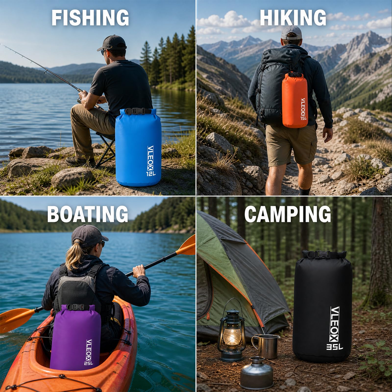 vleoX Dry Bag 3-Pack/5-Pack, Lightweight Dry Sack, Waterproof Bags