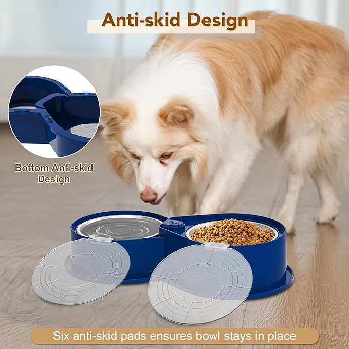 Stainless Steel Dog Bowl Set with Lids, 304 Metal Dual Food & Water Bowls for Dogs & Cats, Large Capacity Pet Feeder with Cover Keeps Food Fresh, Anti-Skid Dog Dish for Small/Medium/Large Pets