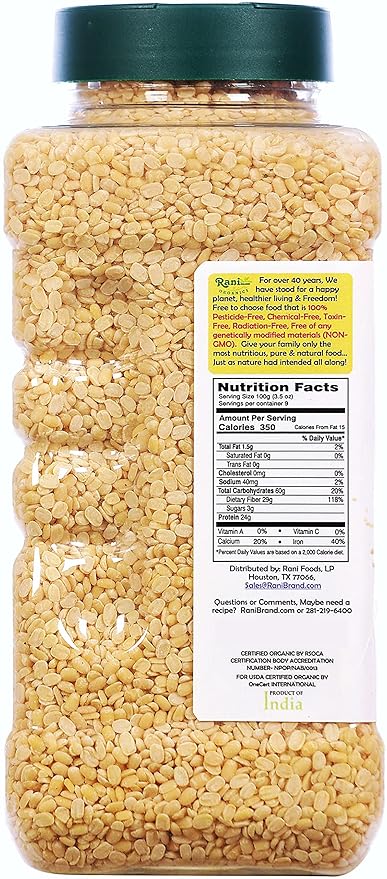 Rani Organic Urid/Urad Dal (Split Matpe Beans Skinless) Indian Lentils 32oz (2lbs) 908g PET Jar ~ All Natural | Vegan | Gluten Friendly | NON-GMO | Indian Origin | USDA Certified Organic