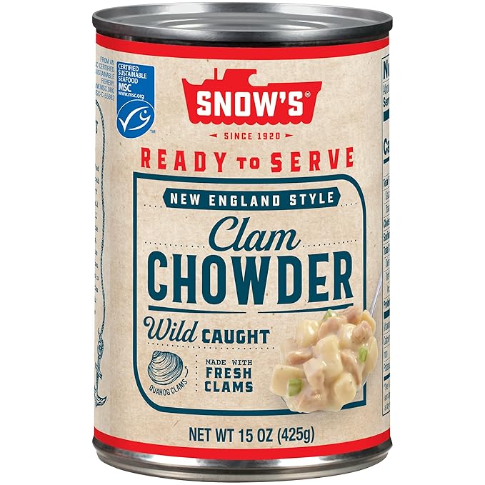 Snow's New England Clam Chowder, 15 oz Can - 13g Protein per Serving - Ready-to-Serve Authentic New England Style Recipe