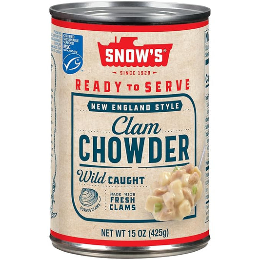 Snow's New England Clam Chowder, 15 oz Can - 13g Protein per Serving - Ready-to-Serve Authentic New England Style Recipe