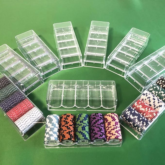 Poker Chip Holder Tray Racks- 10Pack Clear Acrylic Chips Rack Case With Cover Poker Table Accessories