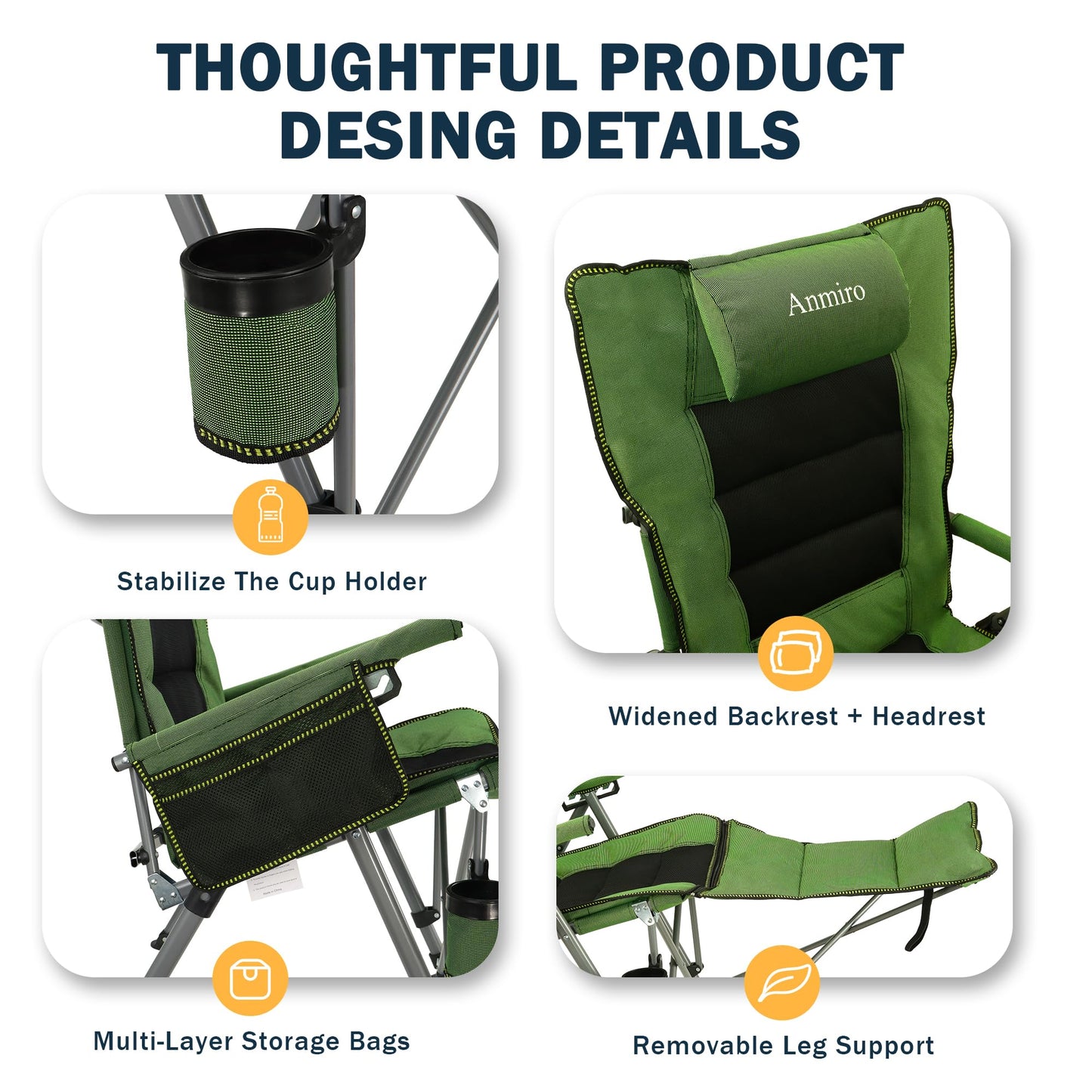 Folding Reclining Camp Chair with Footstool for Camp, Picnic, Lawn, Fishing