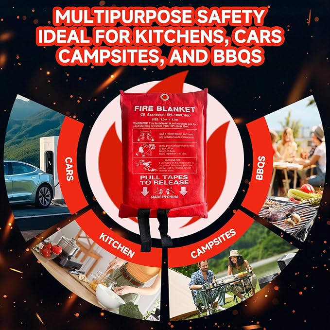 24 Packs Fire Blanket ??39.37x39.37 Inches, 1100??Heat Resistant, Emergency Fire Suppression