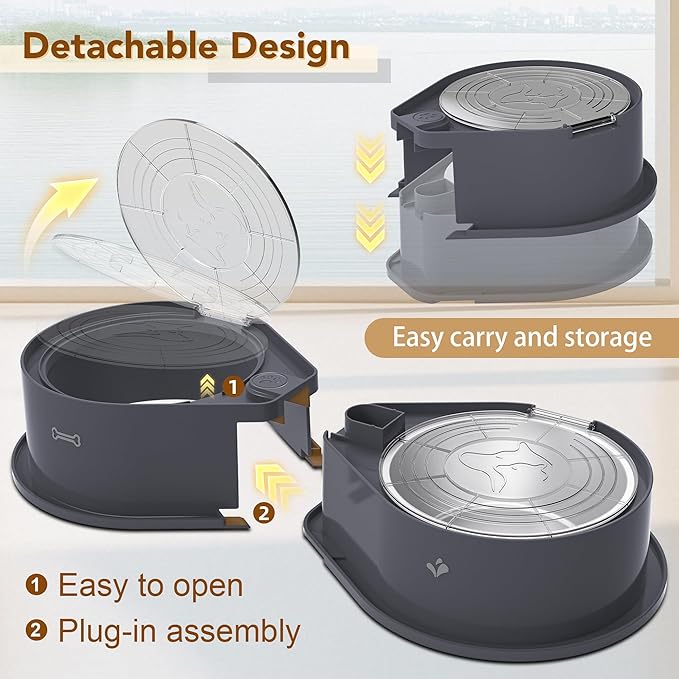 Stainless Steel Dog Bowl Set with Lids, 304 Metal Dual Food & Water Bowls for Dogs & Cats, Foldable Pet Feeder with Cover Keeps Food Fresh, Anti-Skid Dog Dish for Small/Medium/Large Pets