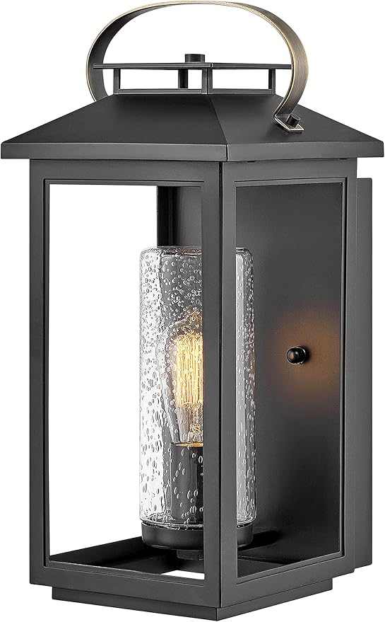 Hinkley Atwater Medium Wall Mount Outdoor Lantern - Anti-Fade, Clear Seedy Glass, Composite - Black Finish