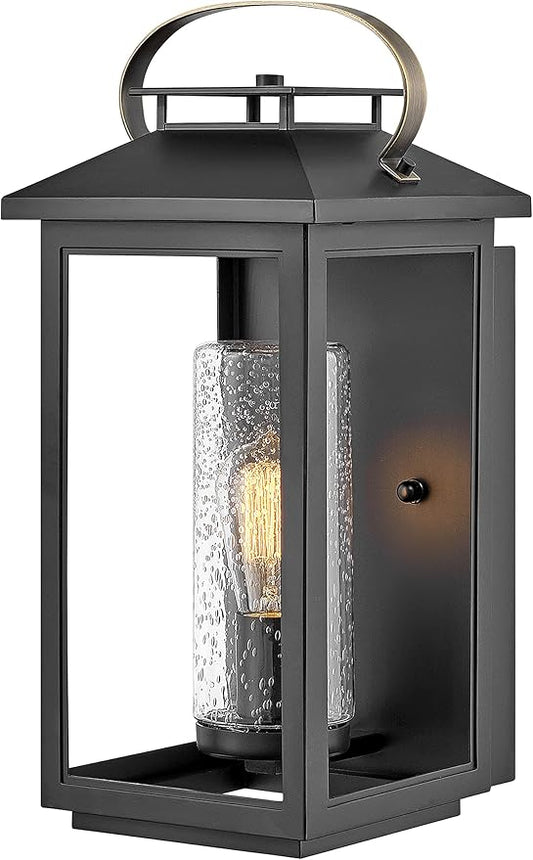 Hinkley Atwater Medium Wall Mount Outdoor Lantern - Anti-Fade, Clear Seedy Glass, Composite - Black Finish