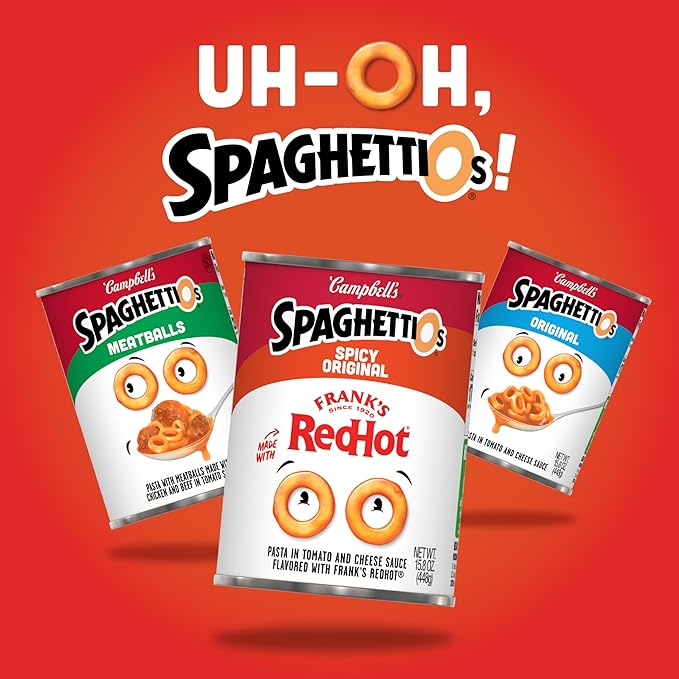 SpaghettiOs Spicy Original made with Frank's RedHot, Canned Pasta, 15.8 OZ Can (Pack of 6)