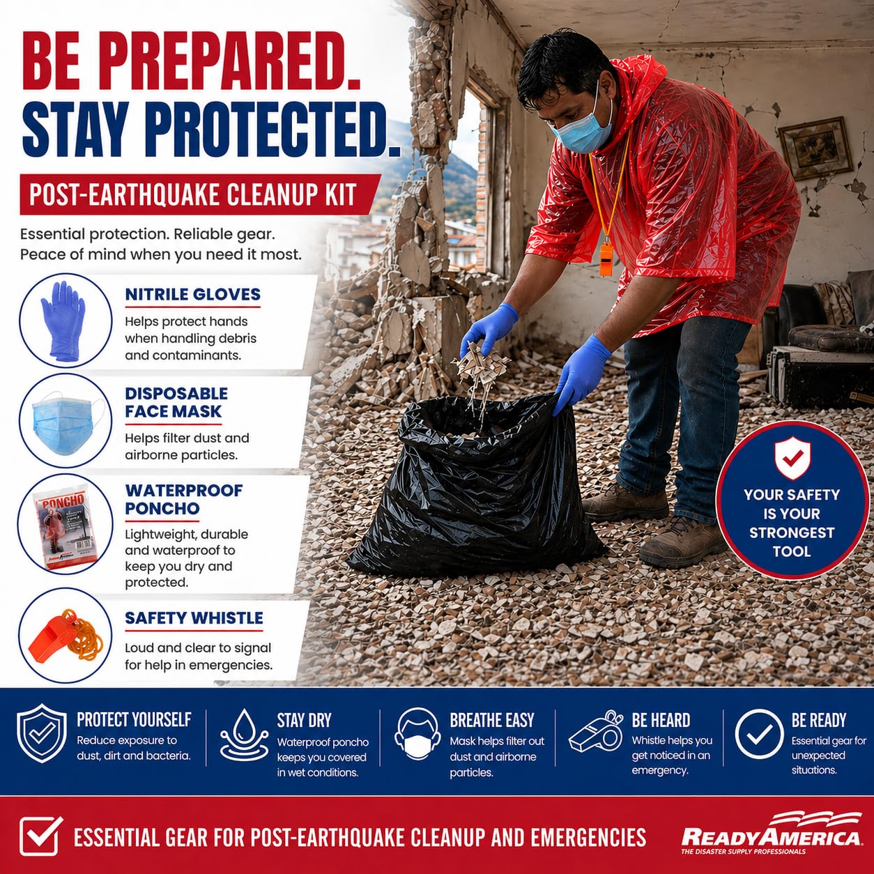 Ready America 70280 72 Hour Emergency Kit, 2-Person, 3-Day Backpack, Includes First Aid Kit