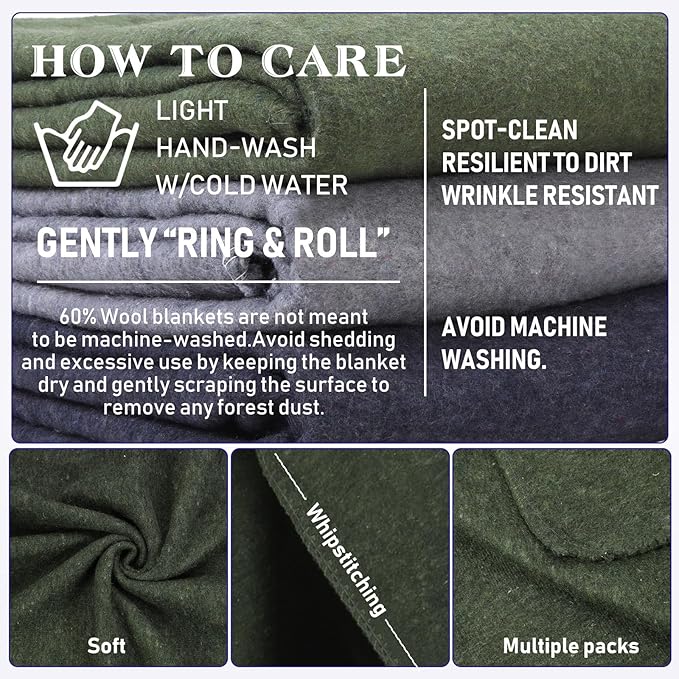 Preboun 6 Pcs First Aid Fire Retardant Blanket Military Blanket 60" x 80" Survival Blanket for Camping Emergency and Everyday Use Fire Retardant Extra Thick and Warm Outdoor Bed Blankets (Olive Green)