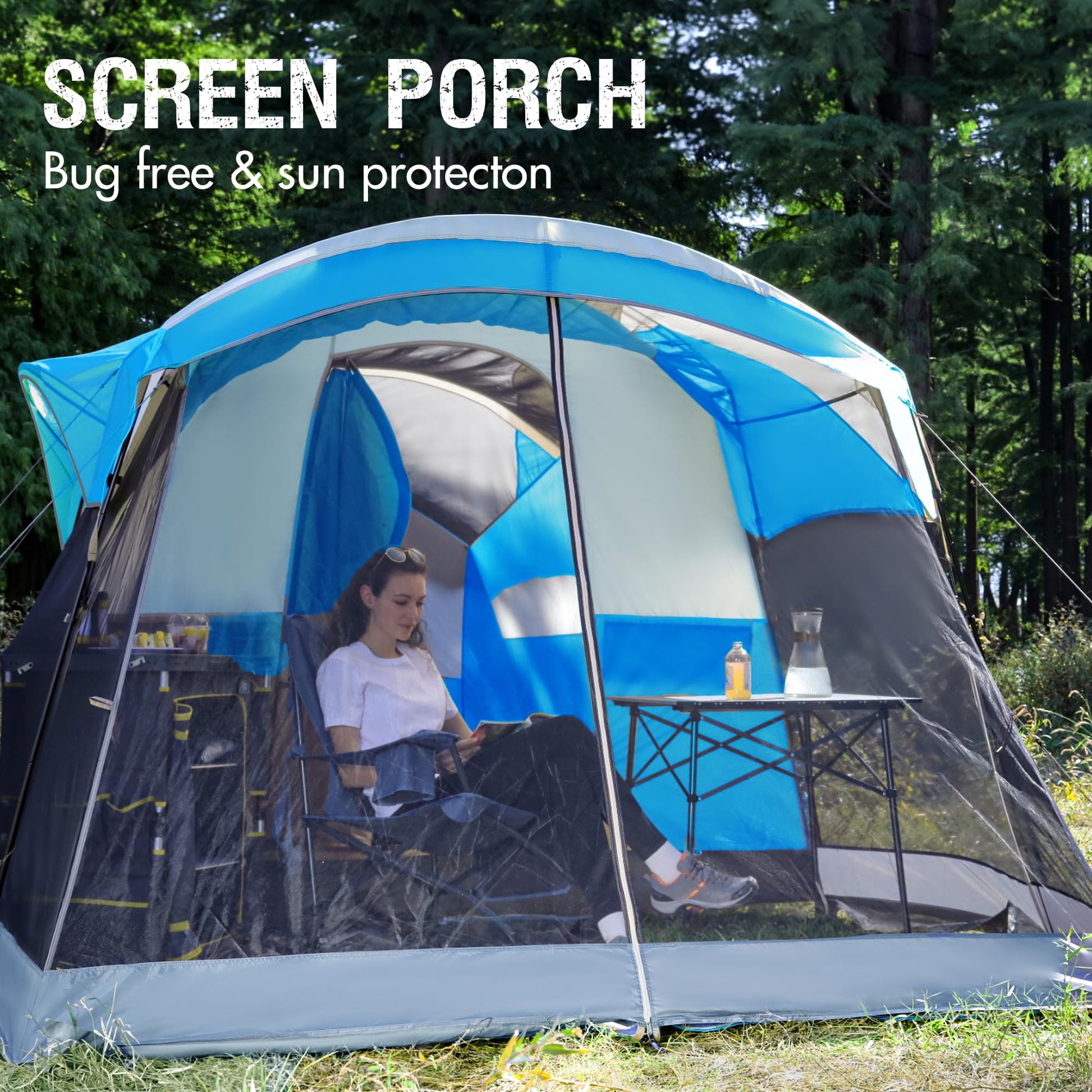 Portal 8 Person Family Camping Tent with Screen Porch, Weather Resistant Tunnel Tent with Rainfly