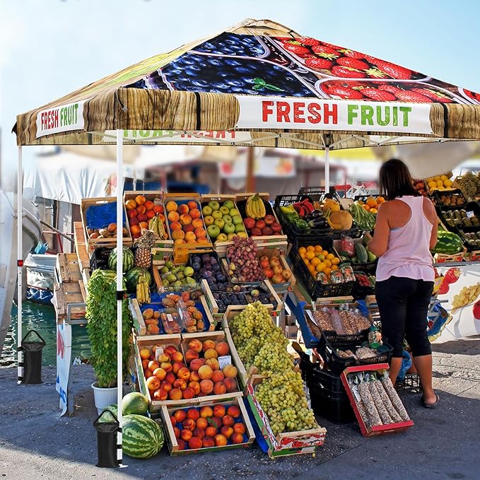 EAGLE PEAK Pop Up Canopy Tent with Wheeled Carry Bag, 8 Stakes, 4 Ropes, 4 Weight Bags, Easy Set Up Tent Canopy, 10x10 ft, 100sqft of Shade, Fruit Stand