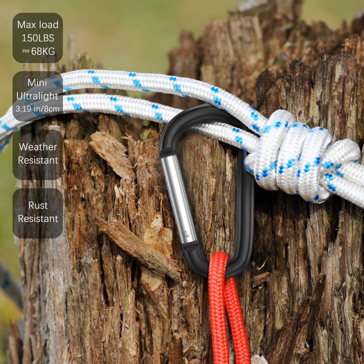 sprookber 3" Aluminum Carabiner D Ring, Keychain Spring Snap Hooks 10 Pack