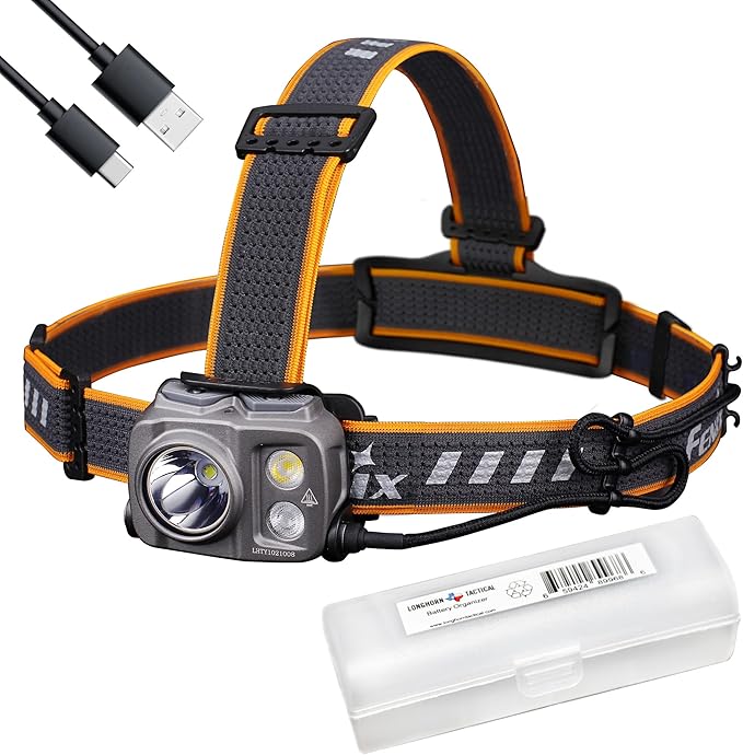 Fenix HP25R v2.0 Headlamp, 1600 Lumen Spotlight, 400 lumens Floodlight and Red Light, USB-C Rechargeable with LumenTac Organizer