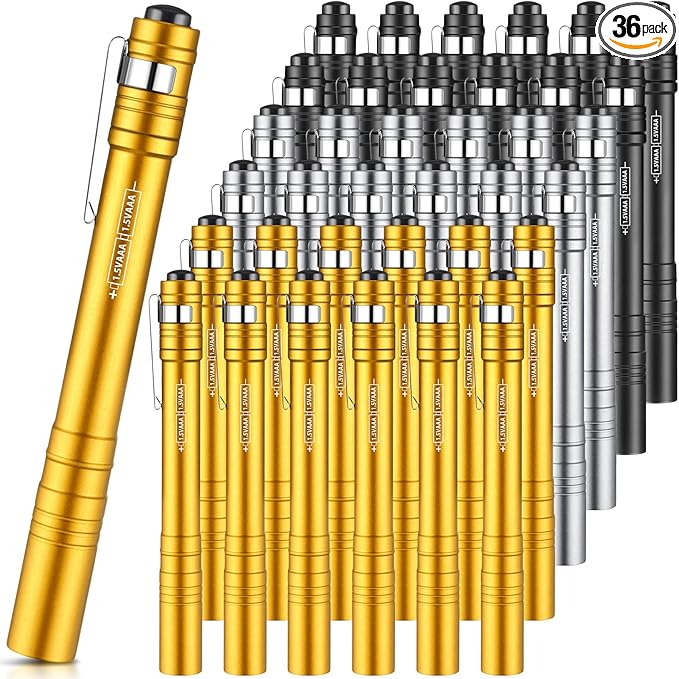 36 Pack Mini Pen Flashlights Bulk LED Pen Lights Aluminum Pocket Flashlights with Clips Small Handheld Torches Gifts for Camping Hiking Emergency Outdoor (Multicolor)