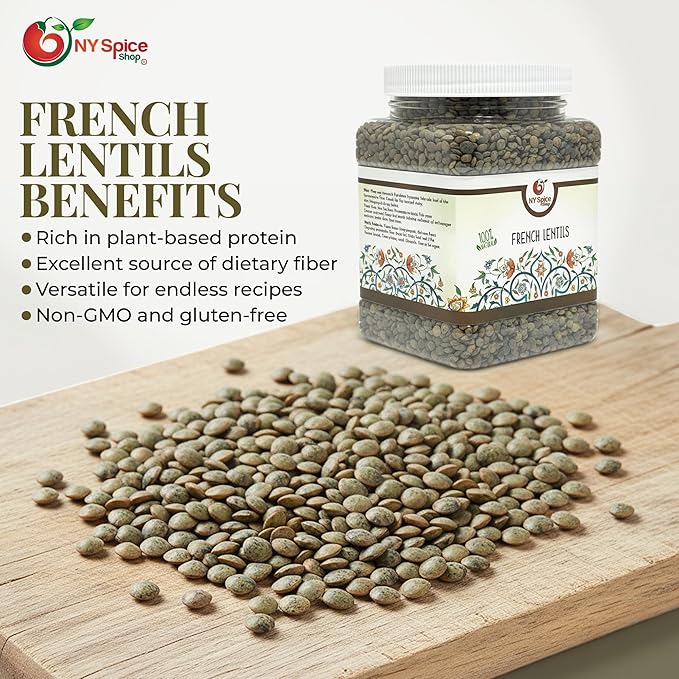 NY SPICE SHOP French Lentils ??1.5 Pounds French Green Lentils ??Dry Lentil Beans - Protein & Fiber Rich - Great for Stews, Indian Curries, Salads