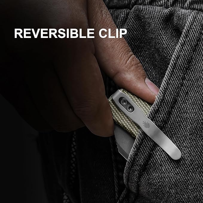 Kizer Bulldog Pocket Knife, 3 In Nitro V Blade Folding Knife Micarta Handle Camping Hunting Knife with Reversible Clip, Clutch Lock Small EDC Knives for Men Women V3672A3