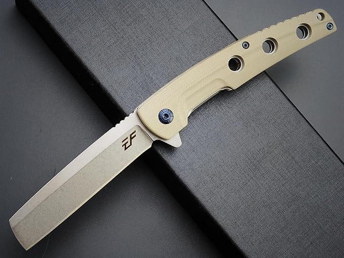Eafengrow EF941 EDC Pocket Folding Knife D2 Steel Blade G10 Handle Pocket Clip with safety liner lock for Camping Survival Outdoor(Desert)