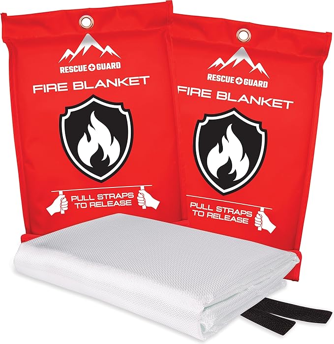 Emergency Fire Blanket - 2-Pack 40?�x40??Stay Prepared With Our Fireproof Blanket Extinguish Flames for Your Home Kitchen - Be a hero with first house must haves along with Extinguisher - Home Safety