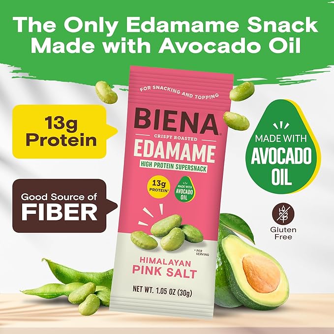 Biena Crispy Roasted Edamame Beans Snack ??High Protein Low Carb Snack for Adults & Kids, 13g Protein per Serving - Made w/Avocado Oil ??Vegan, Gluten-Free ??10-Pack, 1.05oz Bags, Himalayan Pink Salt
