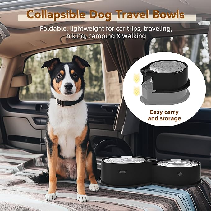 Stainless Steel Dog Bowl Set with Lids, 304 Metal Dual Food & Water Bowls for Dogs & Cats, Foldable Pet Feeder with Cover Keeps Food Fresh, Anti-Skid Dog Dish for Small/Medium/Large Pets
